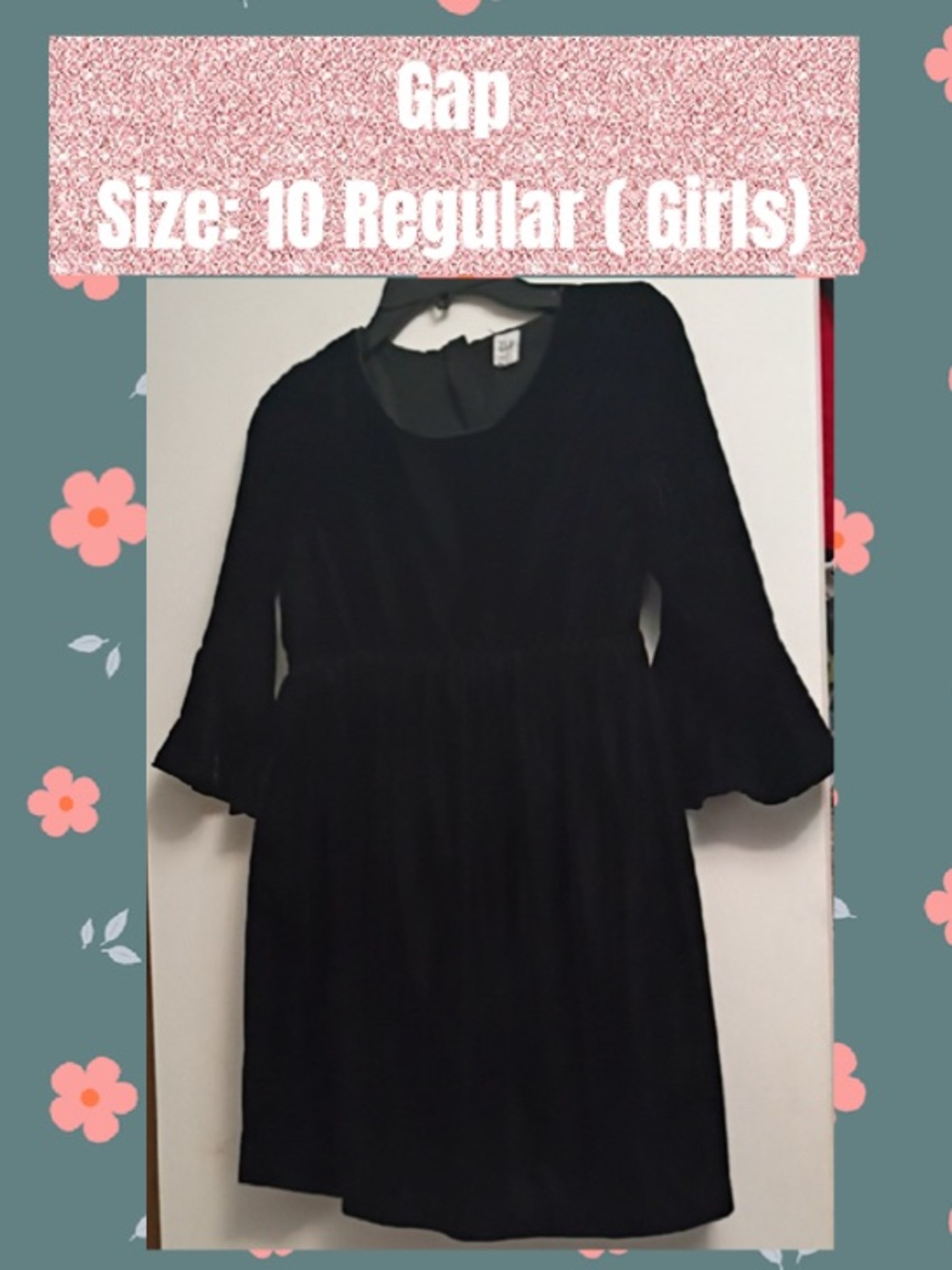 Black Velvet Girl’s Dress with Flared Sleeves